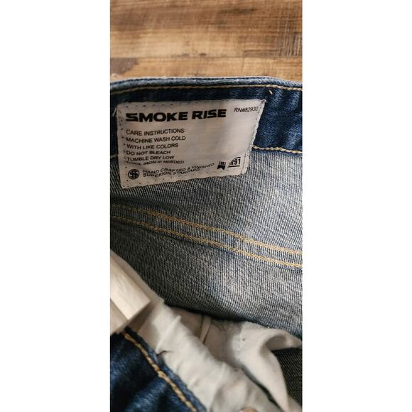 Smoke Rise Men's Acid Light Wash Distressed Canvas Blue Jeans Size 32x32. 2181 - Picture 4 of 7